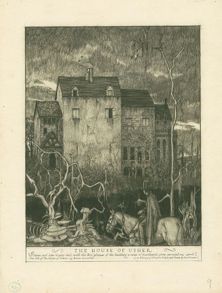 Byam Shaw, La casa Usher, ilustración para Las campanas y otros poemas, de Edgar Allan Poe. George G. Harrap & Co., Londres, 1909.