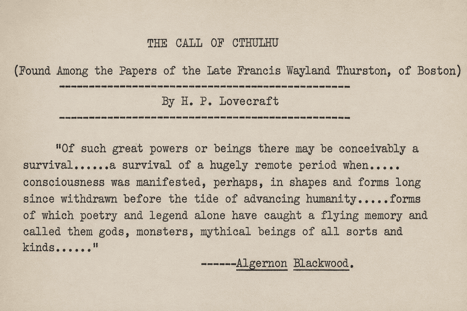 Detalle de la primera página del mecanoscrito de La llamada de Cthulhu (The Call of Cthulhu), H. P. Lovecraft, 1926. Brown University Library, Providence (Rhode Island).